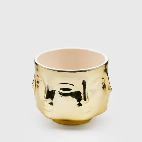 Vaso Facce Deity In Ceramica Dorato