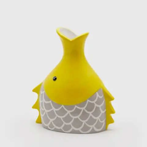 Vaso Decorativo Pesce Testa In Ceramica Giallo