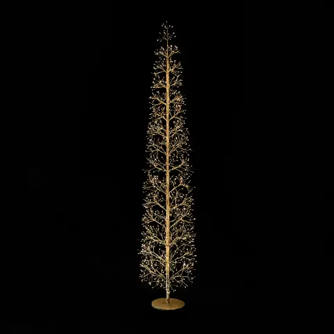 Albero di Natale Faggio Slim 1224 LED, Altezza 210 cm, Finitura Oro