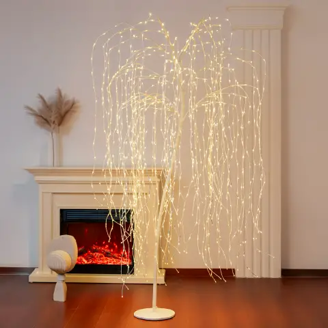 Albero Luminoso Salice Piangente 1200 Led, Altezza 210 cm, Finitura Oro per Interni ed Esterni