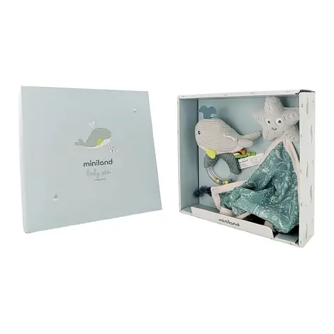 Set Regalo per Neonati: Sonaglio + Copertina Confezione Oceano