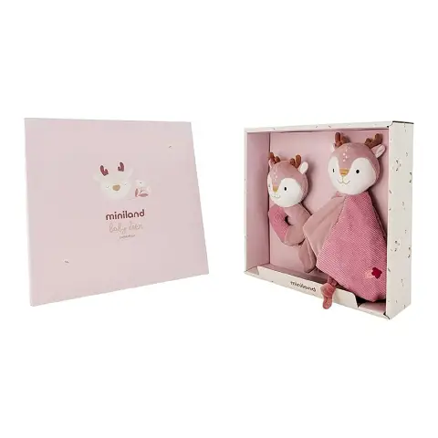 Set Regalo per Neonati: Sonaglio + Copertina Confezione Cervo Rosa