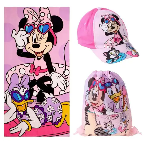 Minnie Set Estivo 3 Pezzi: Telo, Cappellino E Sacca