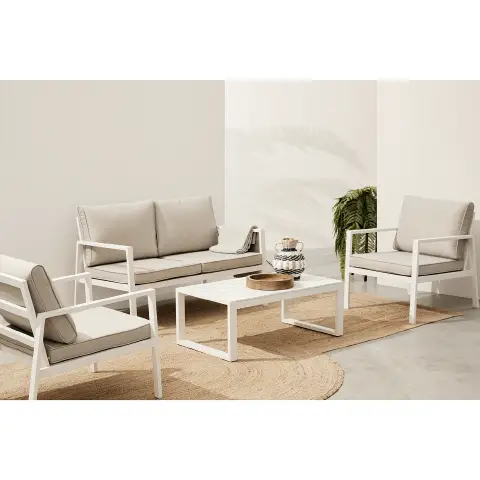 Salotto Hilde Bianco 4 Posti con Cuscini Tortora