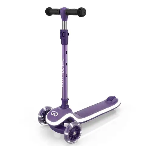 Monopattino 3 Ruote Regolabile e Pieghevole FlashGo con Luci LED per Bambini 3-5 Anni, Viola