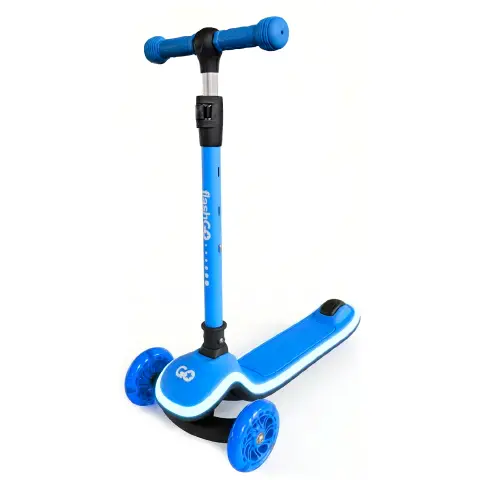 Monopattino 3 Ruote Regolabile e Pieghevole FlashGo con Luci LED per Bambini 3-5 Anni, Celeste