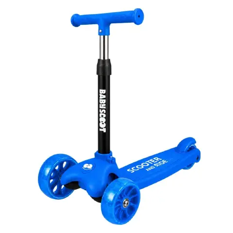 Monopattino 3 Ruote Regolabile e Pieghevole BabyScoot con Ruote LED per Bambini 3-5 Anni, Celeste