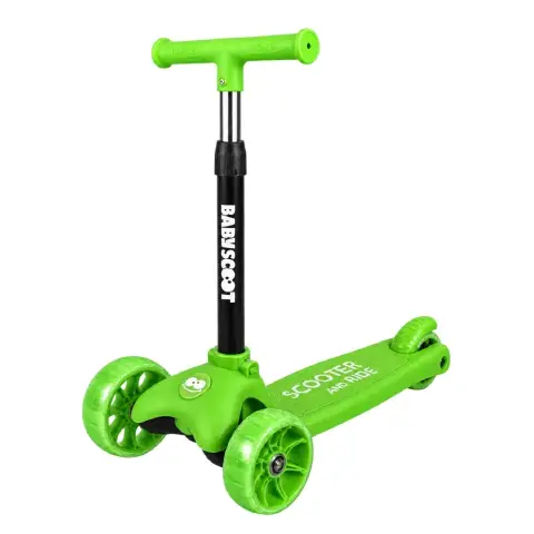 Monopattino 3 Ruote Regolabile e Pieghevole BabyScoot con Ruote LED per Bambini 3-5 Anni, Verde