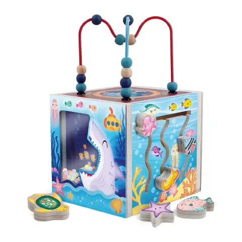 Montessori Cubo Sensoriale In Legno Tema Oceano