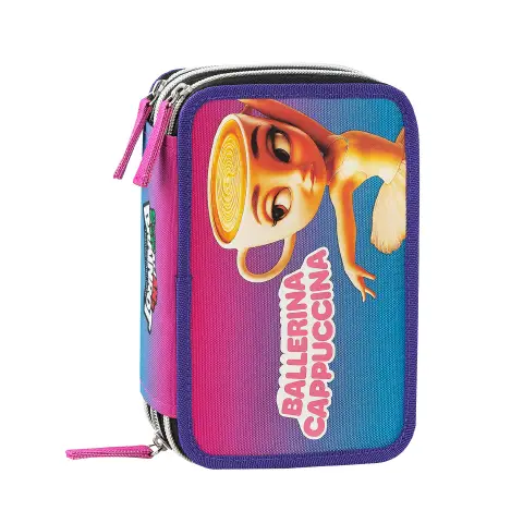 Astuccio Scuola Corredo 3 Zip Brainrot Ballerina Cappuccina