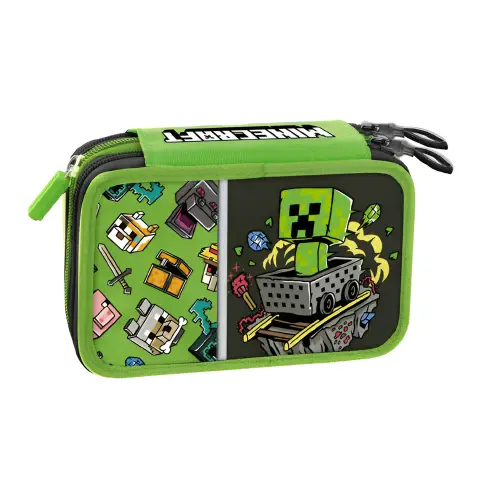 Minecraft Astuccio 3 Zip con Corredo Scuola Mascots