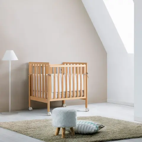 Lettino Flippy 4in1 Culla-Culla Fianco Letto- Letto e Divanetto Naturale con Tessile righe Tortora