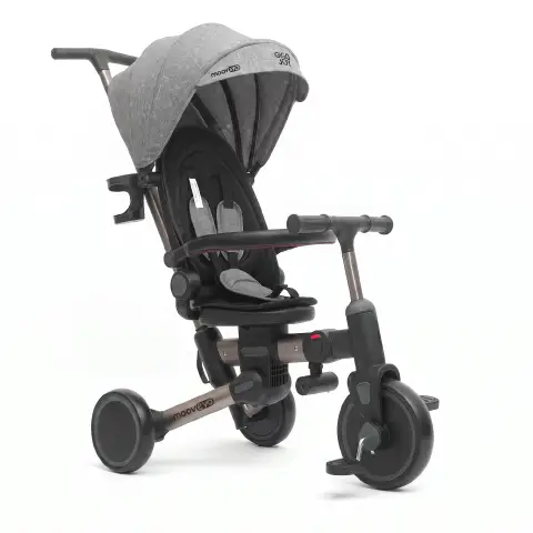Triciclo Pieghevole Evolutivo 6-in-1 MoovEvo per Bambini dai 6 Mesi, Tessuto Grigio