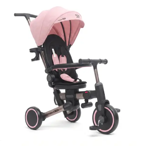 Triciclo Pieghevole Evolutivo 6-in-1 MoovEvo per Bambini dai 6 Mesi, Tessuto Rosa