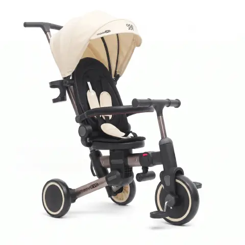 Triciclo Pieghevole Evolutivo 6-in-1 MoovEvo per Bambini dai 6 Mesi, Tessuto Crema