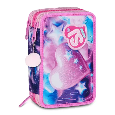 Astuccio Sj Gang Fluffy Pink Girl 3 Zip 45 Pezzi
