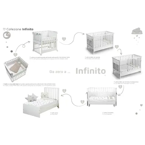 Letto Infinito Evolutivo 6in1 Bianco con Tessile Land