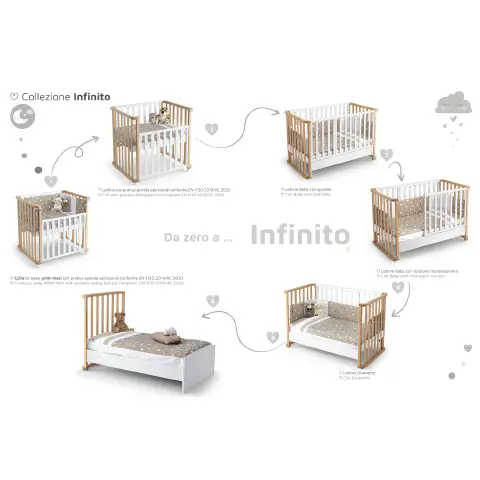 Letto Infinito Evolutivo 6in1 Naturale-Bianco con Tessile Tortosa