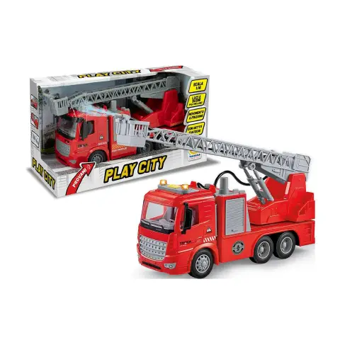 Play City - Camion Antincendio Scala Mobile  con Luci e Suoni a Frizione + Batterie