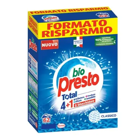 Bio Presto Detersivo Polvere Bucato Lavatrice 62 Misurini - confezione 3 pz