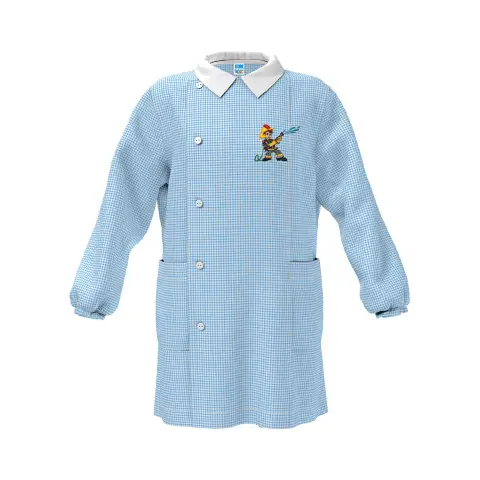 Grembiule Bambino Asilo Pompiere Quadrettato Azzurro 2 Anni
