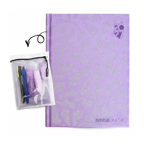 Tinta Unita Glitter Diario 12 Mesi Con Cover E Accessori Lilla