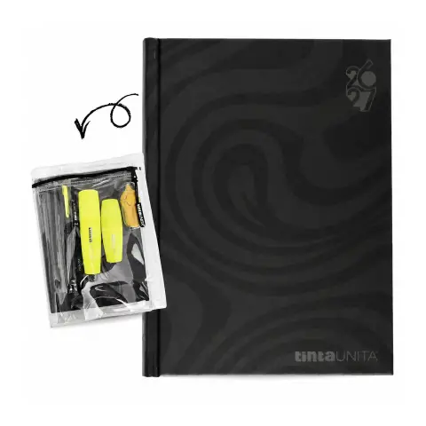 Tinta Unita Plain Diario 12 Mesi Con Cover E Accessori Nero