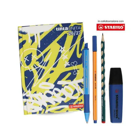 Tinta Unita Stabilo Diario 12 Mesi Con Bustina Accessori Blu Con Graffiti