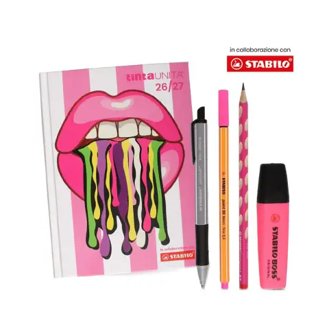Tinta Unita Stabilo Diario 12 Mesi Con Bustina Accessori Bianco Rosa