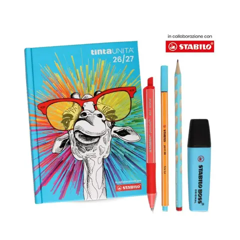 Tinta Unita Stabilo Diario 12 Mesi Con Bustina Accessori Giraffa Con occhiali