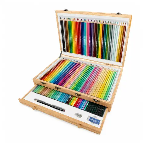 Tinta Unita Valigetta In Legno 130 Pastelli Con Accessori