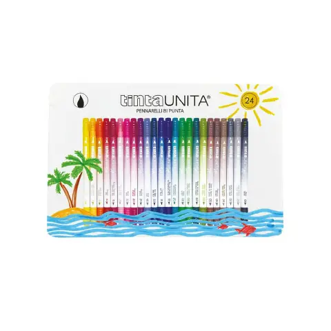 Tinta Unita Pennarelli Brush Bi-Punta 24 Pezzi Scatola In Metallo