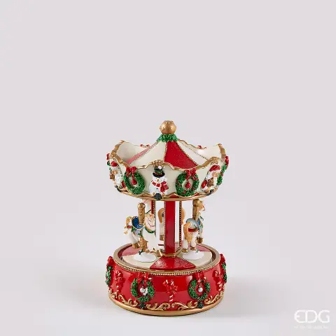 EDG Carillon Giostra Cavalli Natale H17 cm Bianco Rosso