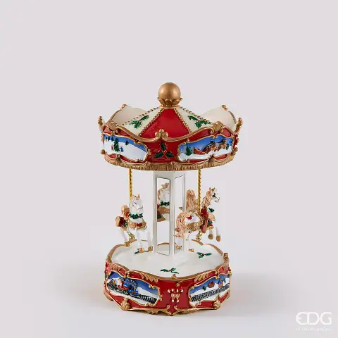 Carillon Giostra Cavalli Natale H25 cm White Red