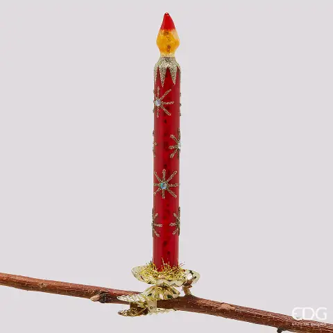 EDG Addobbo Candela Rossa in Vetro H18 cm Natale