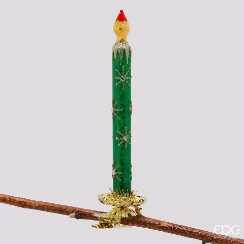 EDG Addobbo Candela Verde in Vetro H18 cm Natale