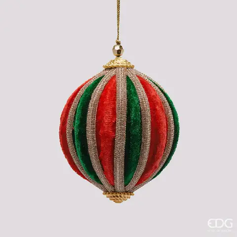 EDG Palla Velluto Spicchi Verde Rosso D10 cm Natale