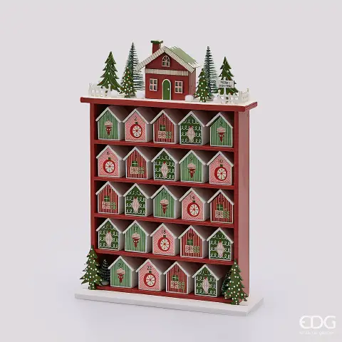 Natale Decoro Casetta Avvento H.38,5 L.27 L.8 C6 Red Mix