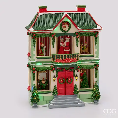 Natale Diorama Casetta Led H.47 L.37 L.17 Musica+mov.+led C6 Green Red