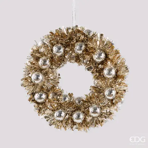 Natale Decoro Corona con Palle da Appendere H.5.5 D.23 C6 Champagne