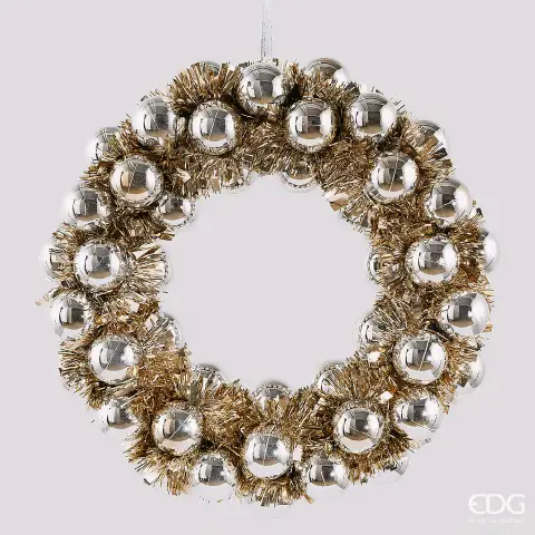 Natale Decoro Corona con Palle da Appendere H.6.5 D.32 C6 Champagne