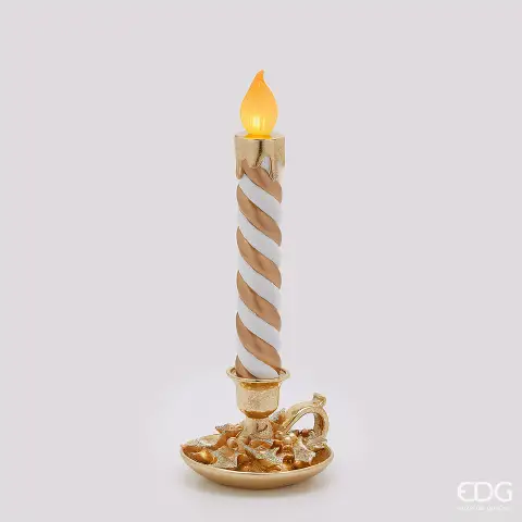 Natale Candela Led con Piattino H.45 D.18 C5 White Gold