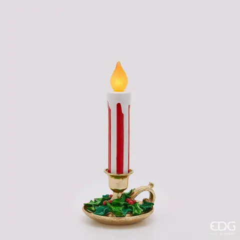 Natale Candela Led con Piattino H.38 D.18 C5 White Red