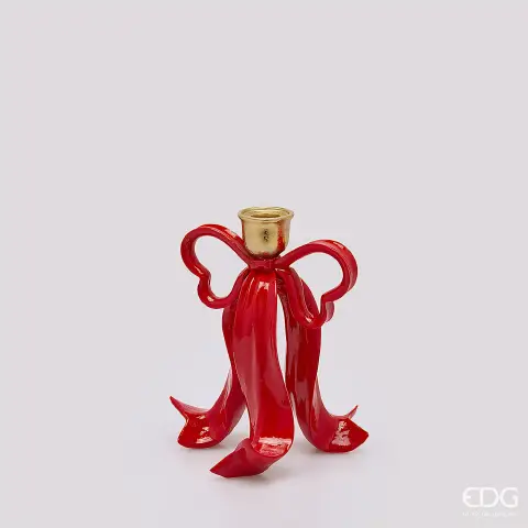 Natale Portacandela Fiocco H.20 L.16.5 L.16.5 C6 Red Gold