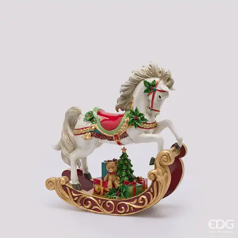 Natale Decoro Cavallo a Dondolo H.37 L.34 L.13 C6 Green Red