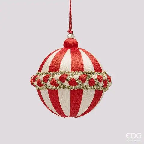 Natale Addobbo Palla Treccia D.10 C6 White Red