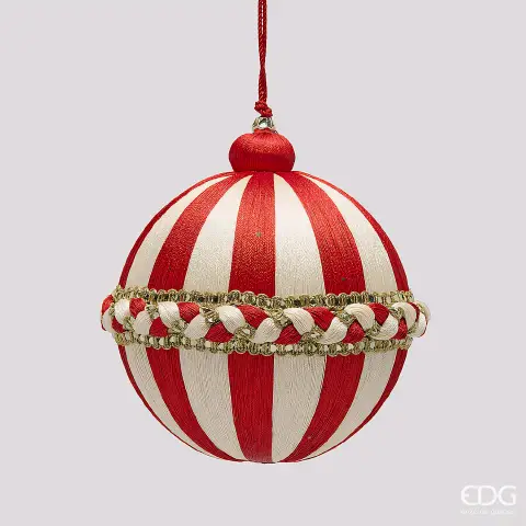 Natale Addobbo Palla Treccia D.12 C6 White Red