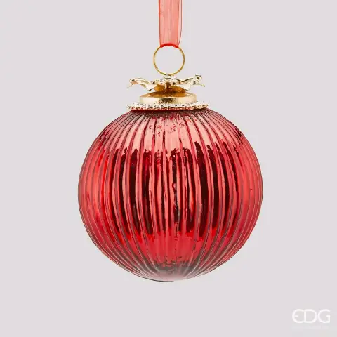 Natale Palla Vetro Gioiello Righe D10 C0 Red