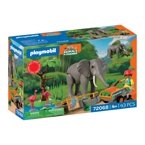 Playmobil 72068 Elefante con Guardiano di Zoo, Fenicotteri e Rana