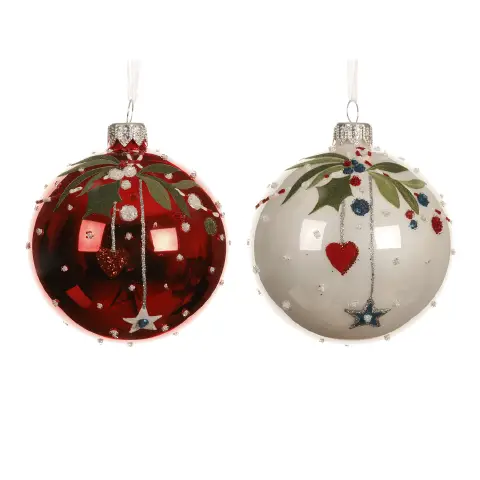 Pallina di Natale in Vetro Ø8 cm Rami Natalizi 2 Assortiti